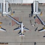 Flughafen München, Vorfeld am Terminal 1, Luftaufnahme