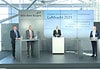 Branchengespräch Luftfracht 2021, v.l. Hoppe (BARIG), Vanneste (Cologne Airport), von Randow (BDL), Prümm (Fraport)