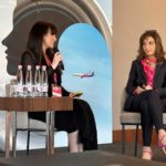 Yvonne Moynihan (v.l.), Corporate and ESG Officer bei Wizz Air, und Charlotte Pedersen, Vorstandsmitglied von Wizz Air