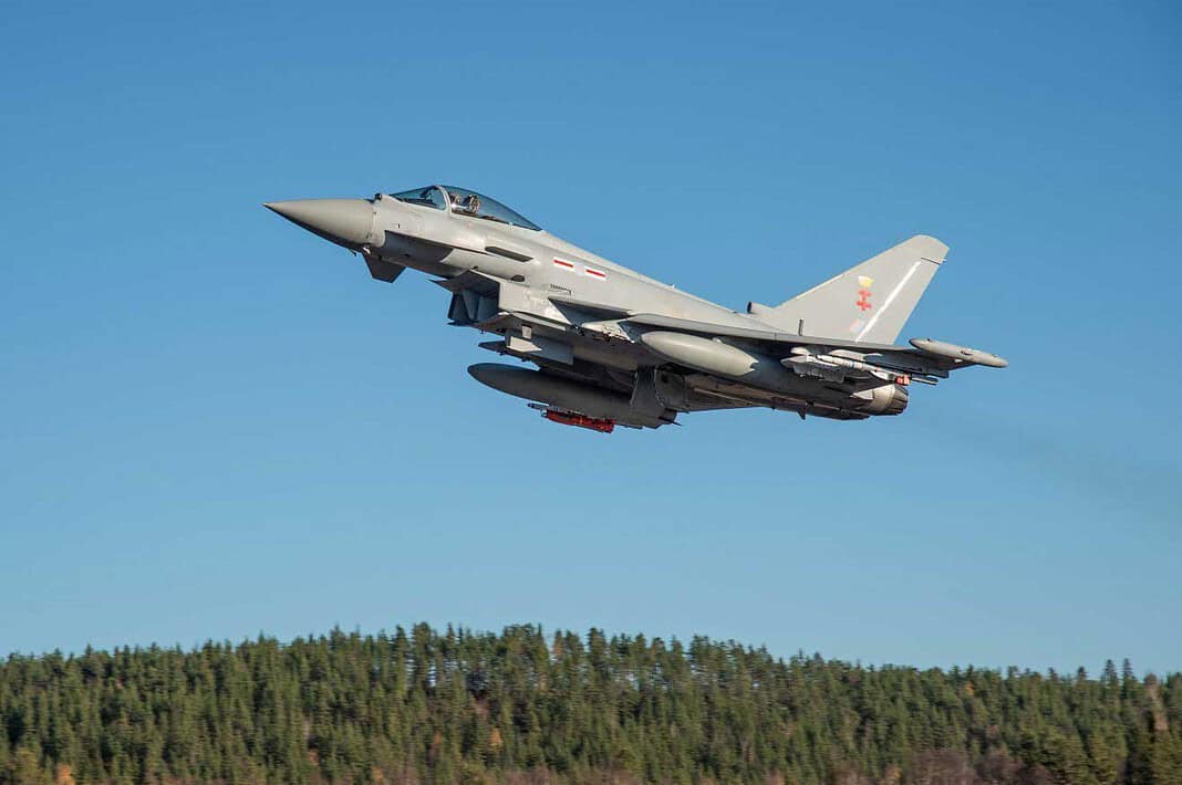 Eurofighter Typhoon, part of the test and evaluation fleet at BAE Systems in Warton, UK, takes part in a live firing test of SPEAR missiles in Vidsel, Sweden.