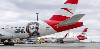 Austrian Airlines Boeing 777 with special decals to mark the 200th birthday of Johann Strauss 