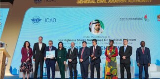 ICAO TPP Member Recognition Ceremony: Laura Camastra, Chief, Training – ICAO (first left), Alexander Hoemer, SVP – Airport Academy, Juan Carlos Salazar, Secretary General – ICAO, Fabiola Pfauser, VP Product Management – Airport Academy.