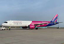 Eine Maschine der Wizz Air am Hahn Airport